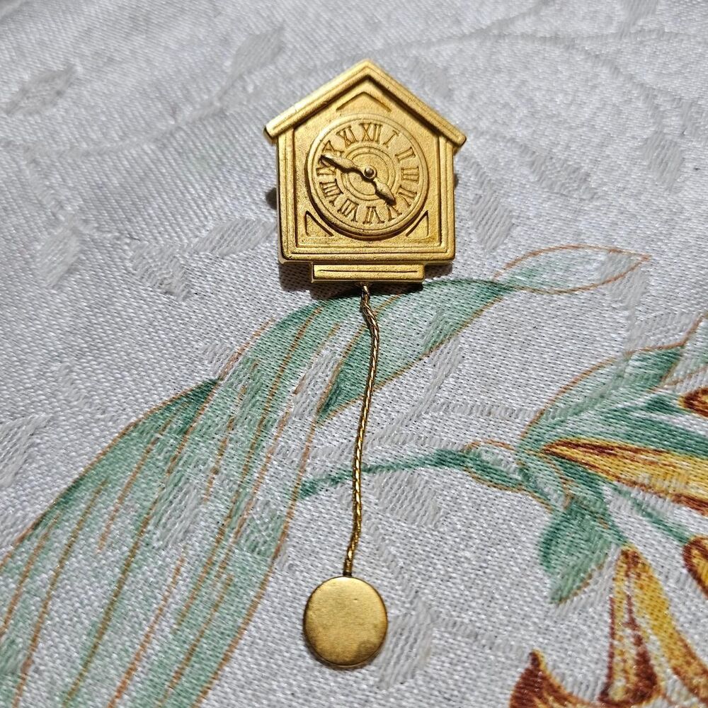 vintage whimsical cuckoo clock gold tone pin
